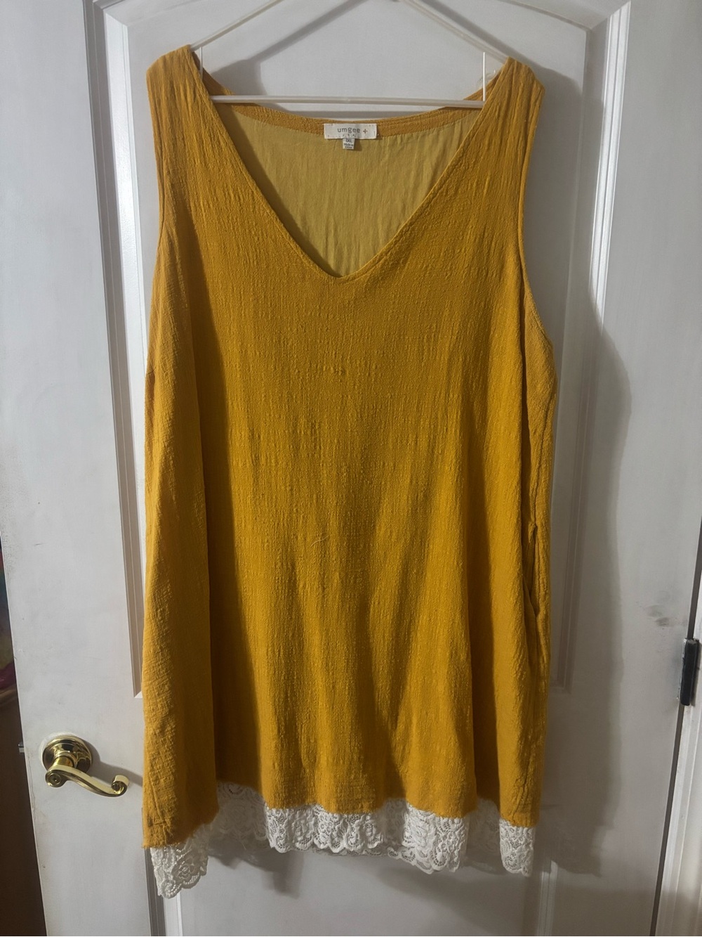 Umgee Mustard Yellow V-Neck Tank Tunic with Lace Hem